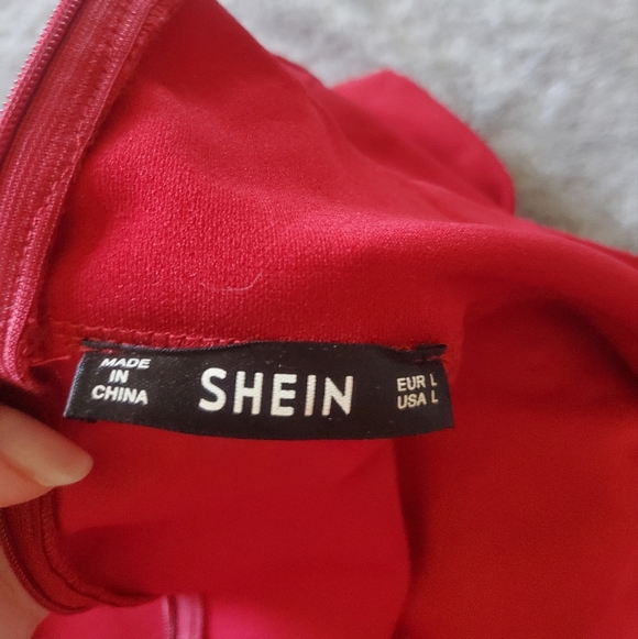 SHEIN Red midi dress with puffy sleeves and bow detail Size L - Picture 2 of 6